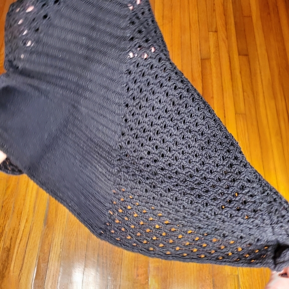 Calvin Klein Black Sweater Short Sleeve Crochet Open Knit Office Preppy Boho S - Picture 4 of 4